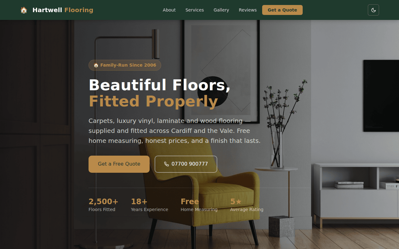 Carpets and flooring example site with a full-photo hero section